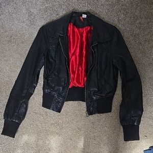 Black Leather Jacket with Red Lining